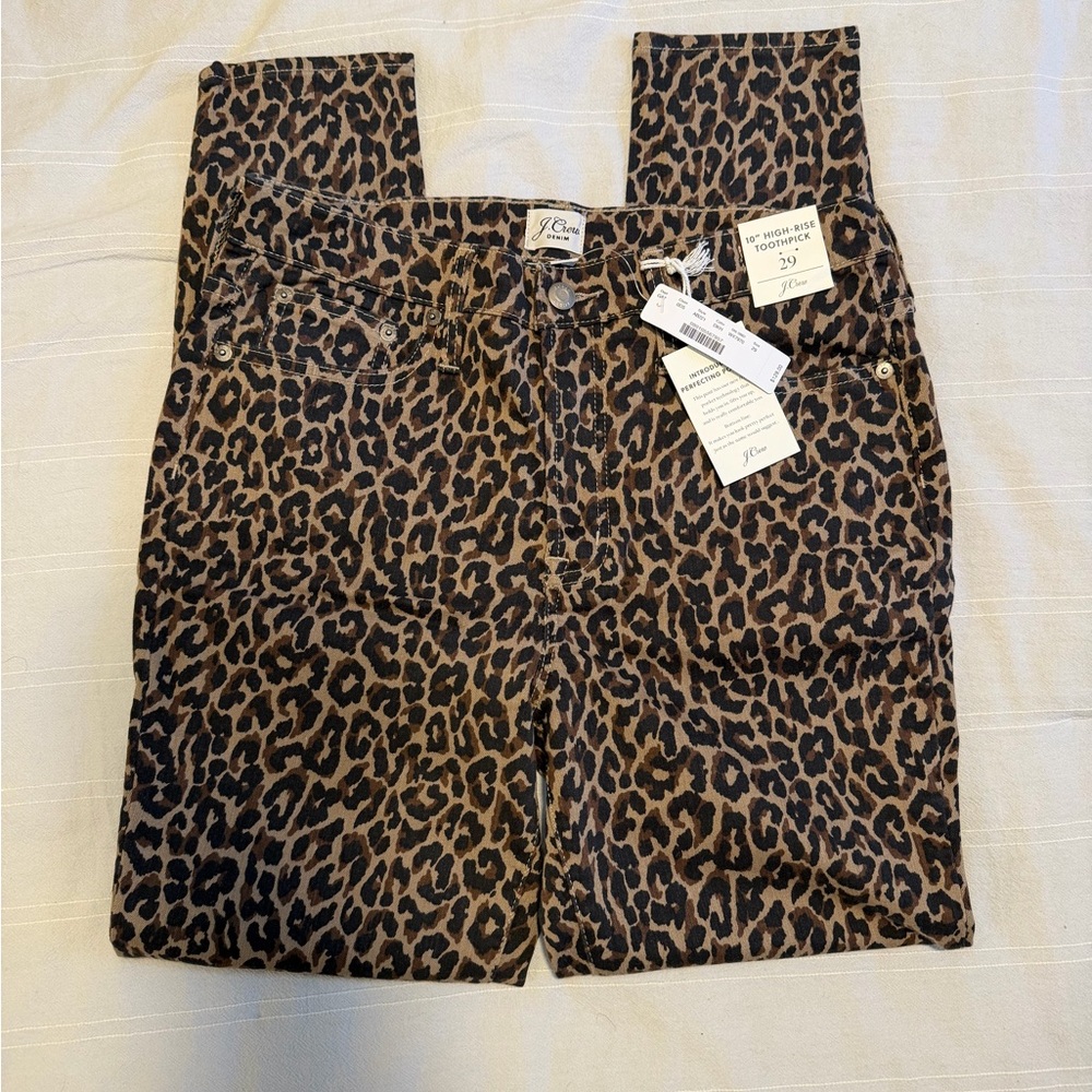 J. Crew 10” High-Rise Brown Leopard Print Denim Size 29 - Picture 4 of 5